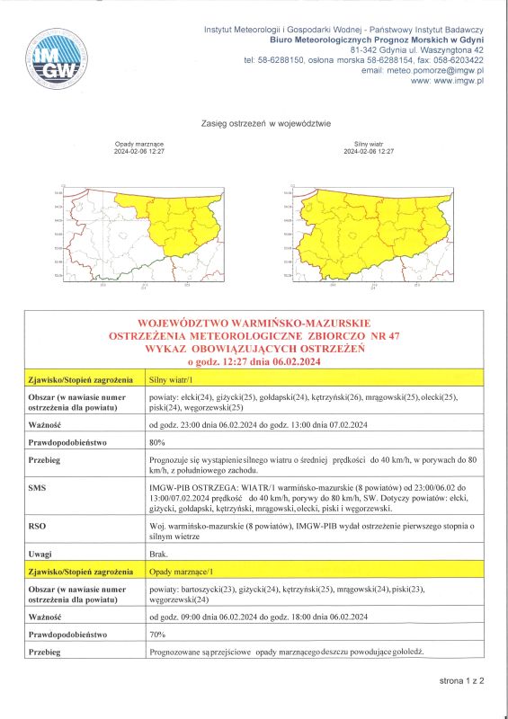 OSTRZEŻENIE METEOROLOGICZNE