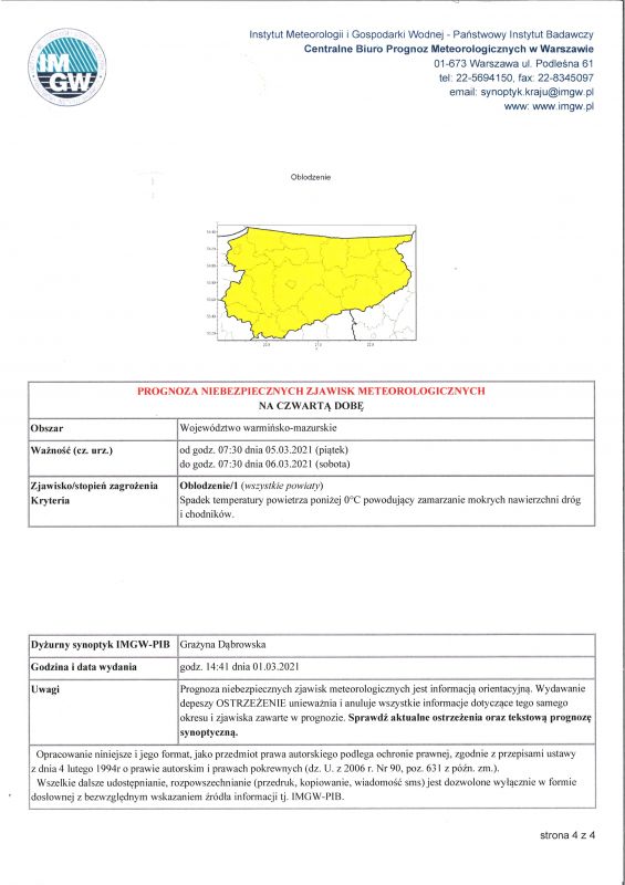 2020 Ostrzeżenie 5 marca 2021