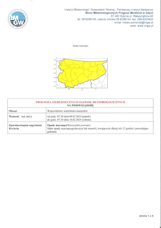 Ostrzeżenie meteorologiczne/marznące opady