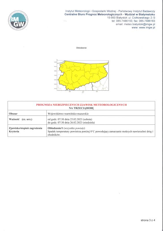 Ostrzeżenie meteorologiczne 24.02.2023